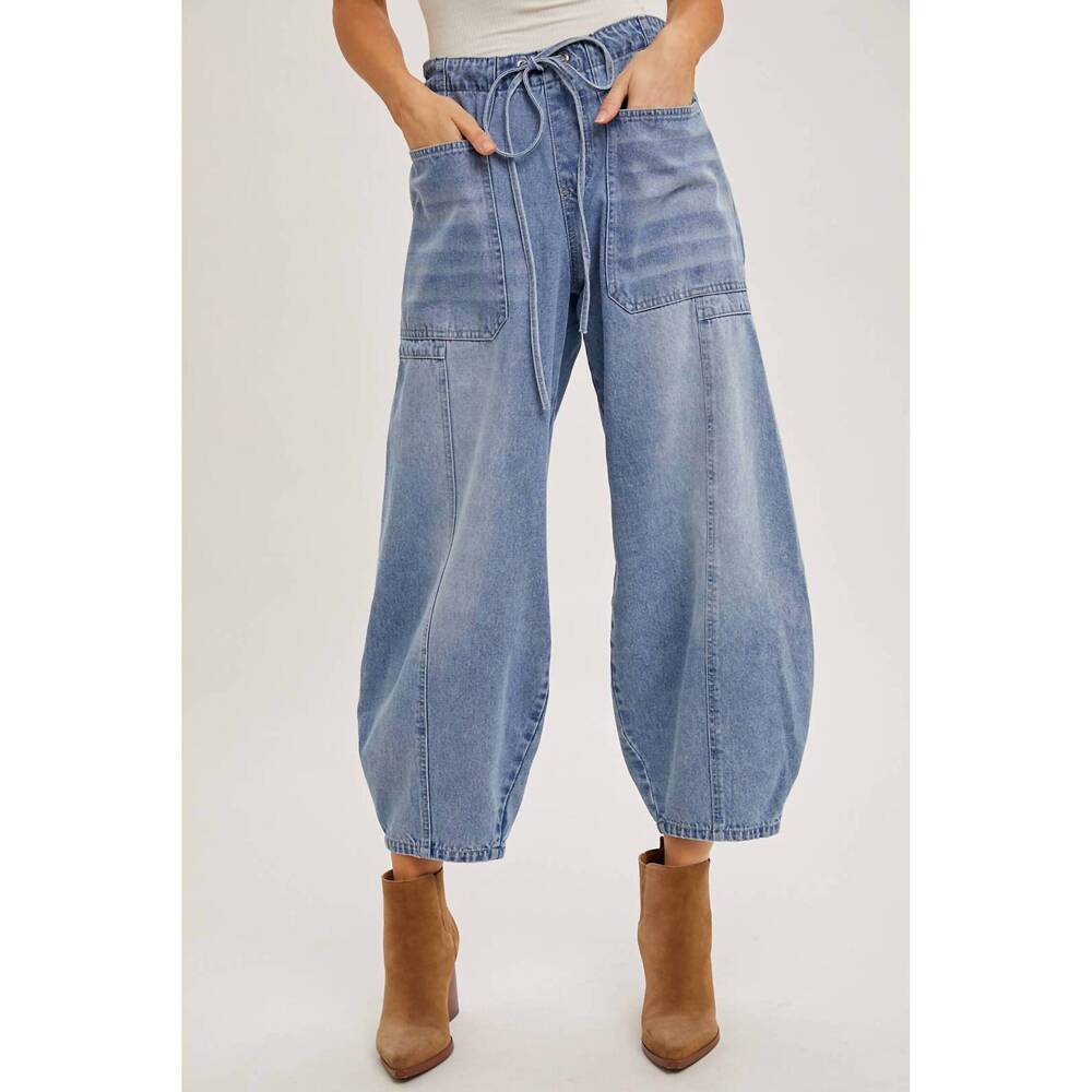 NEW BLUIVY libby denim mid-waist drawstrings barrel jeans in light wash